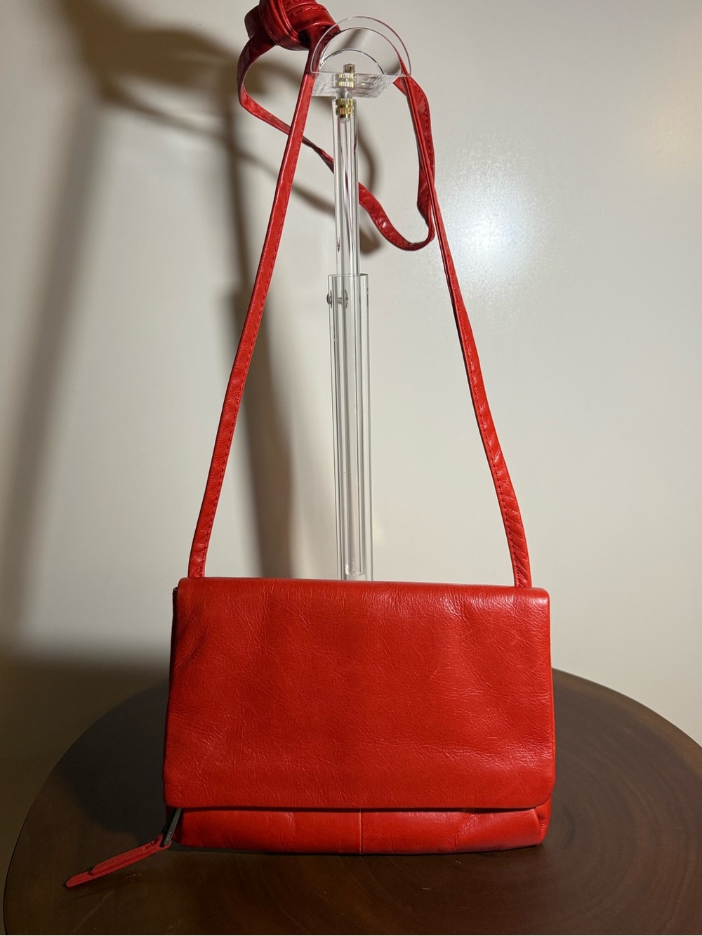 Vintage HOBO International Red Leather Flap Crossbody Bag Y2K Minimalist